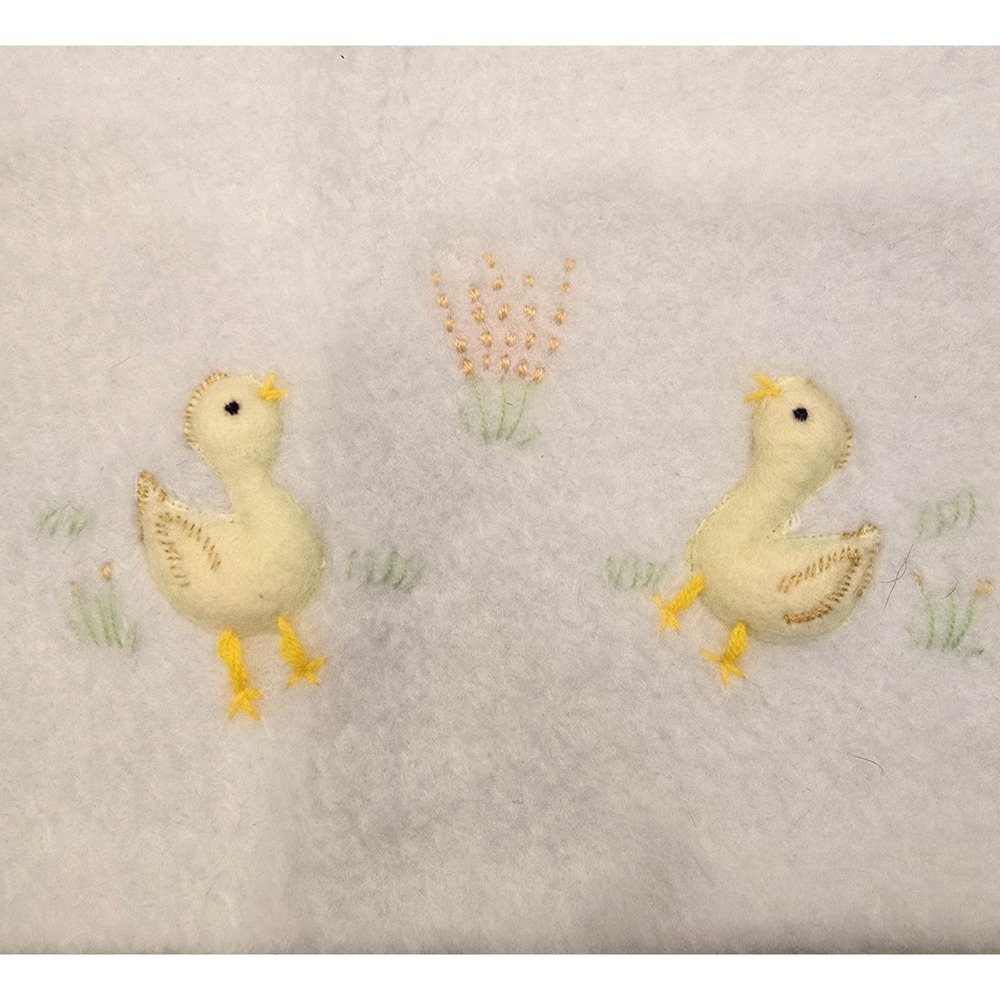Vintage Trampunto Ducks Baby Blanket Cotton Blend Embroidered Reversible Italy